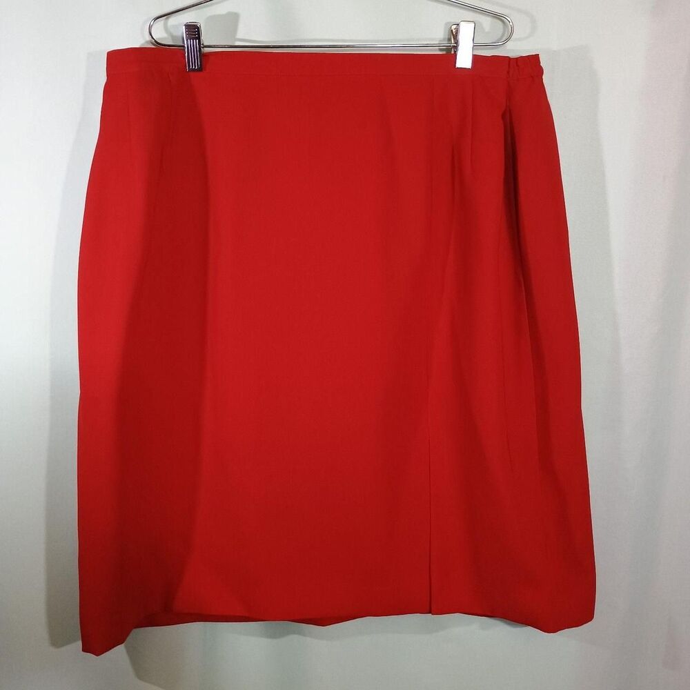 Womenโs Red Knee Length Pencil Skirt Classic Office Workwear Straight Skirt